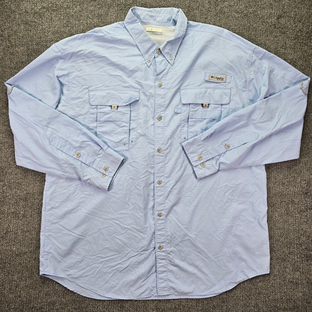 Columbia PFG Shirt Mens XL Blue Pockets Performance Fishing Vented Long Sleeves